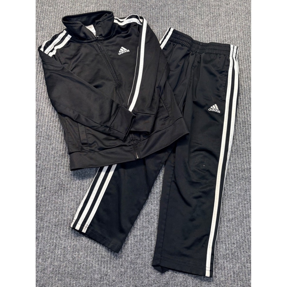 Adidas Kids Track Suit Set Black White 3-Stripe Jacket and Pants Size 5